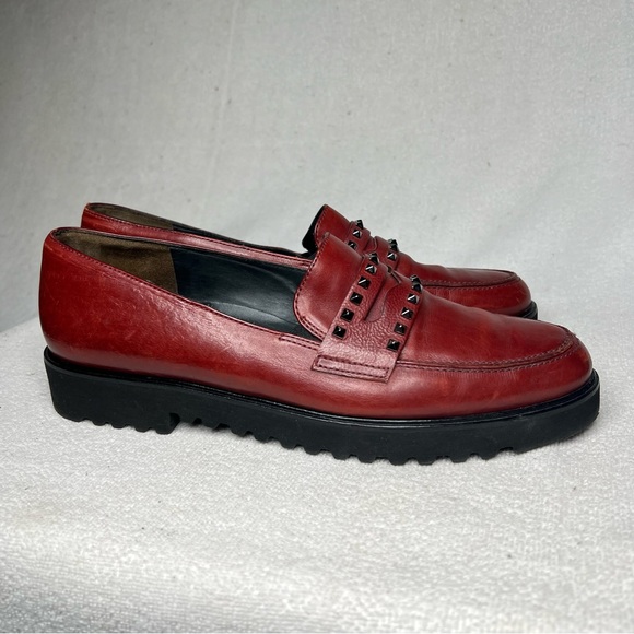 Paul Green Sofia Red Leather Studded Slip On Loafers Shoes Classic Women’s Shoes - Picture 4 of 10